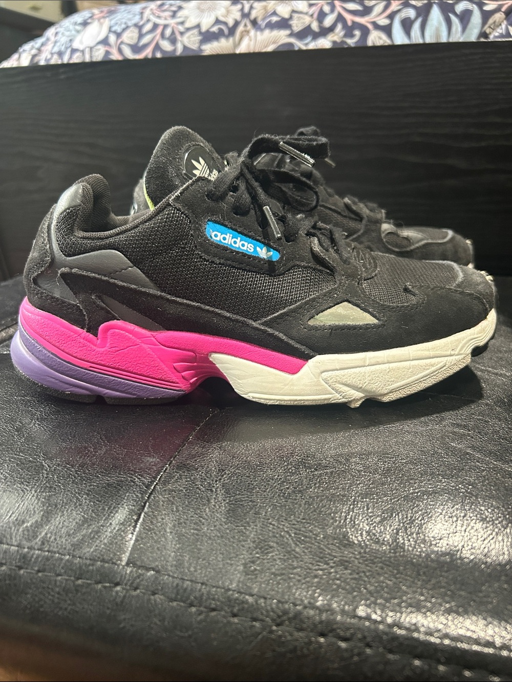 adidas Black Runners with Pink and Purple Midsole Accents